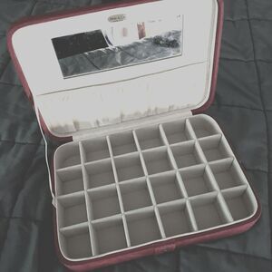 Mele & Co. Red Plush Fabric Jewelry Box and Ring Case with Mirror and Pouch